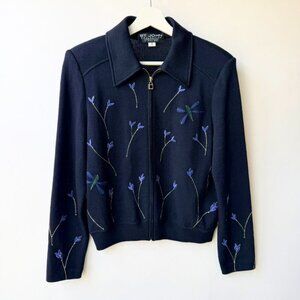 St. John Santana Knit Dragonfly Embroidered Jacket – Black (Size 8) Q10